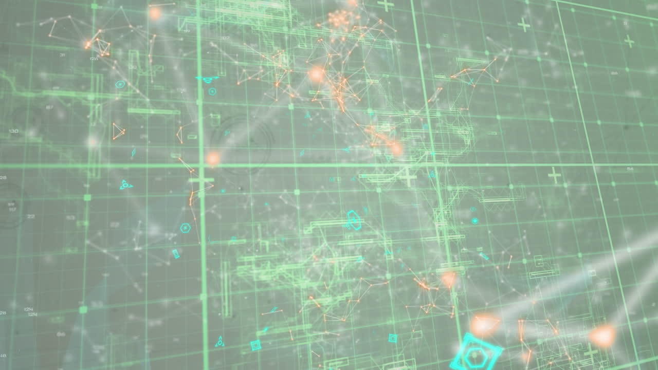 회색 바탕에 그리드 네트워크를 통해 디지털 파동과 프로파일 아이콘 네트워크의 애니메이션