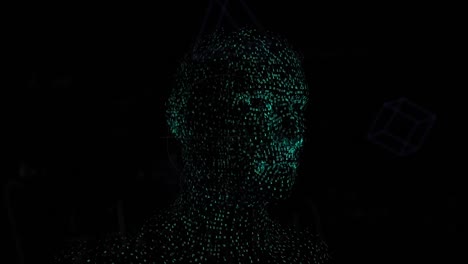 animation of human head and confetti over black background