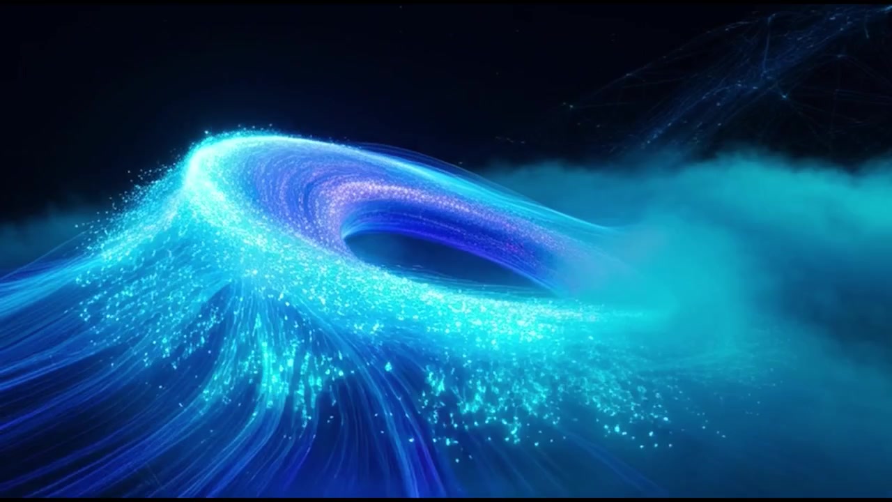 Abstract Glowing Blue Digital Vortex and Particle Flow