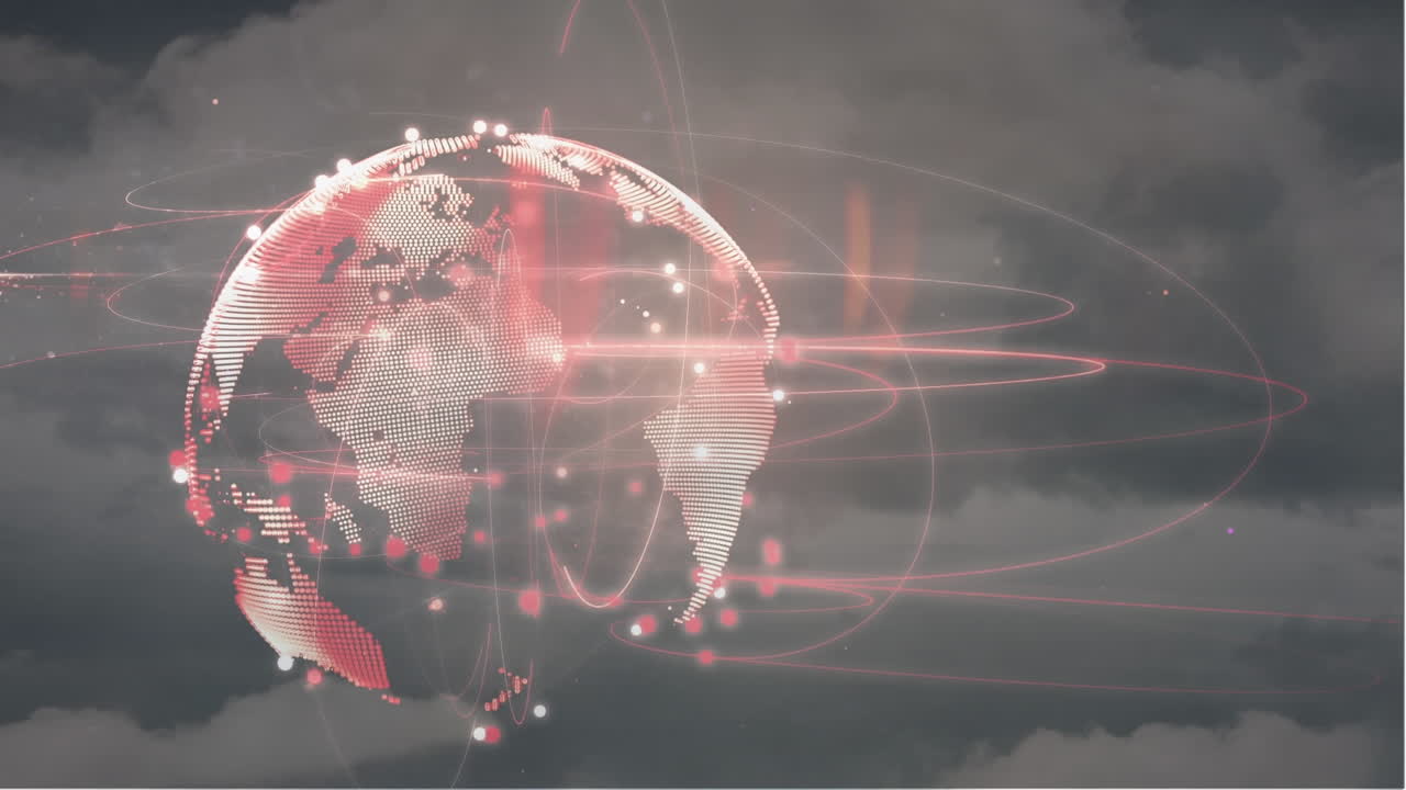 하늘 위의 연결 네트워크와 함께 지구의 애니메이션