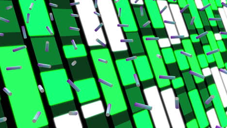 animación de formas que caen sobre formas geométricas verdes