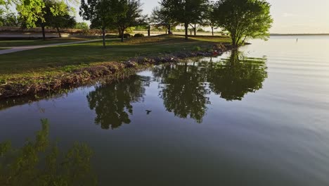 Pájaros-Jugando-Y-Bañándose-En-La-Rampa-Para-Botes-Del-Lago-Ray-Hubbard-En-Rockwall,-Texas