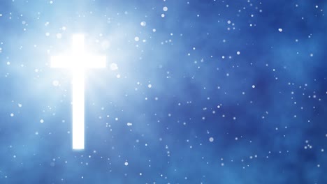 glowing cross in blue sky, divine light, heavenly peace, spiritual awakening, sacred moment in faith
