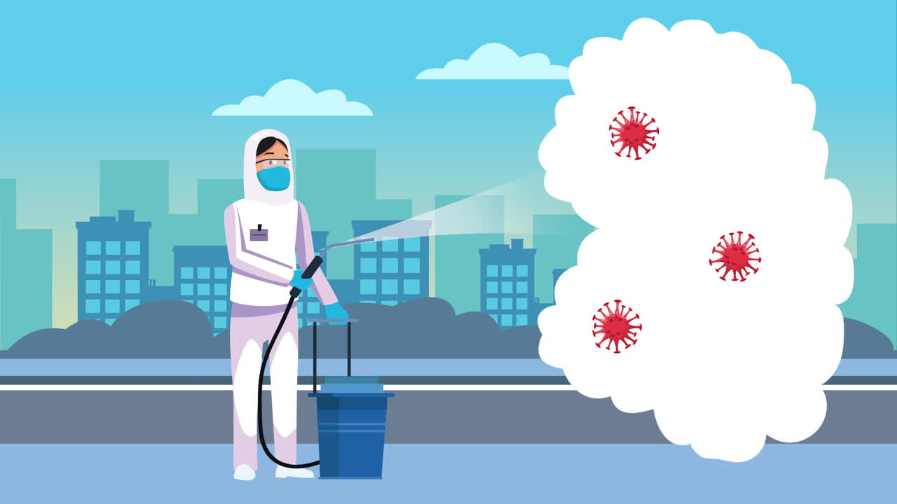 바이오 세프티 작업자, 스프레이 클리너, 코로나19 소독