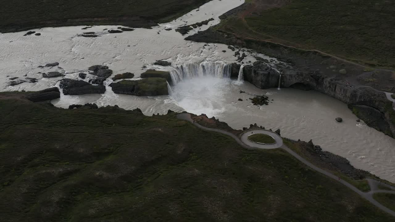 Popular Iceland waterfall Goðafoss, waterfall of the gods, aerial