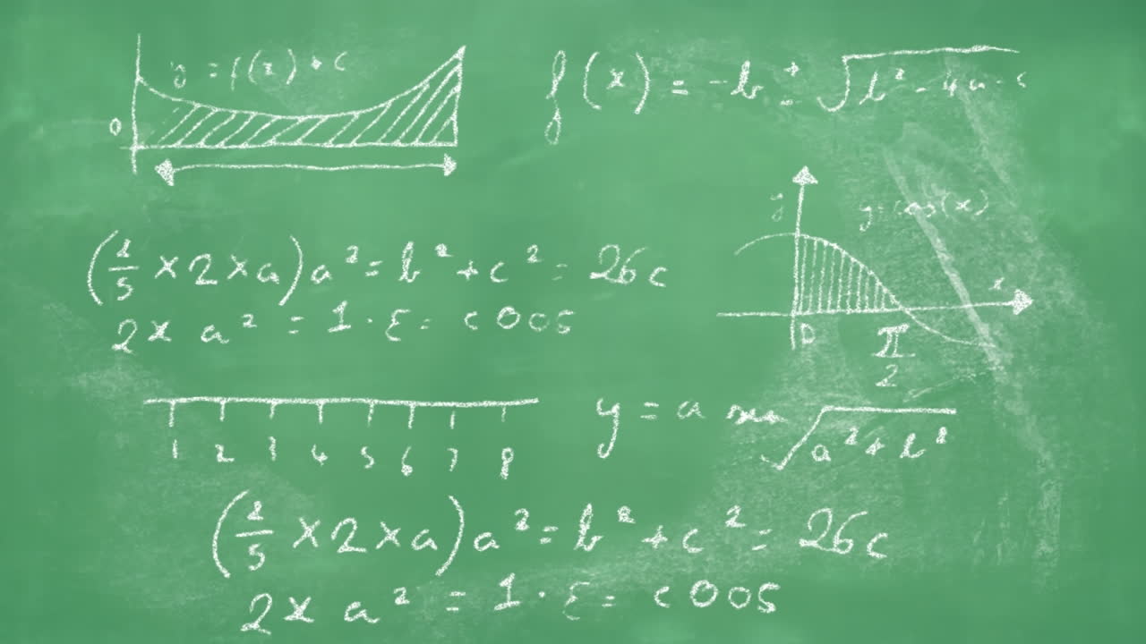 녹색 배경 위의 수학 방정식의 애니메이션