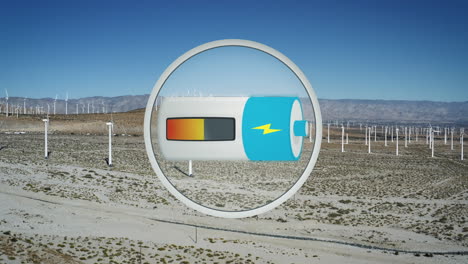 Large-desert-wind-energy-park-with-a-charging-battery-icon-overlay---3d-render