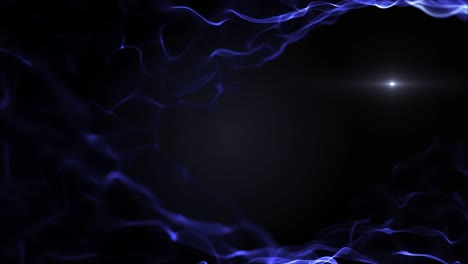 ondas azules cósmicas con llamaradas de luz. apertura de la introducción del título de animación de partículas onduladas. 4k.
