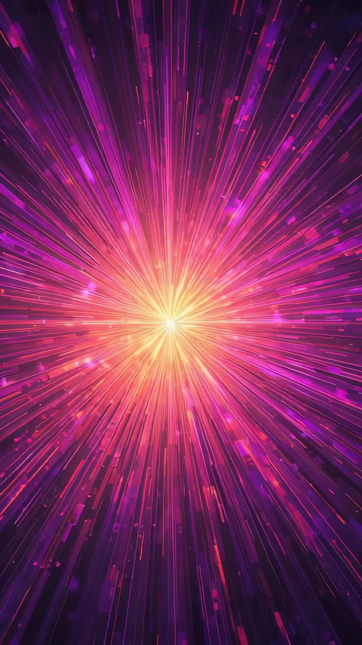 Vertical video: Pulsing radiant core expanding on start in portrait, creating magenta starburst
