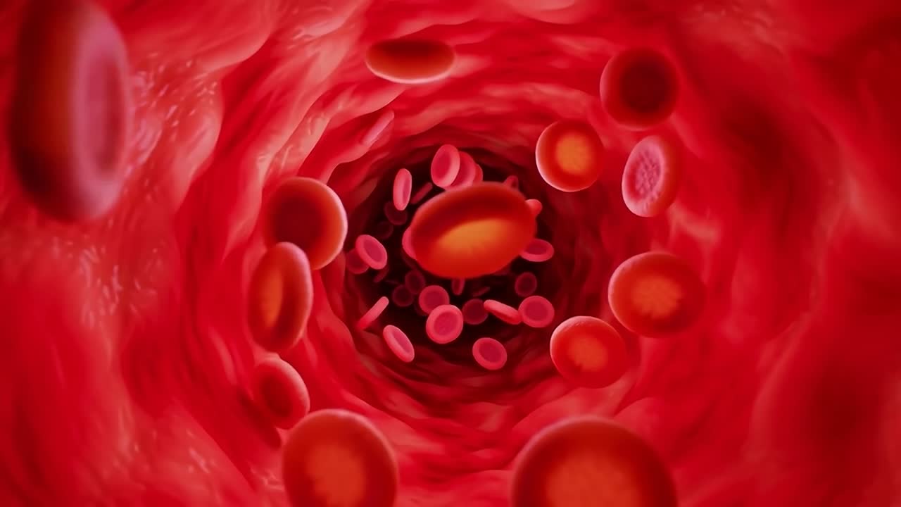 Inside Artery Tunnel with Red Blood Cells