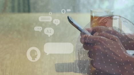 animación de ai procesamiento de datos y globo sobre hombre caucásico usando tableta