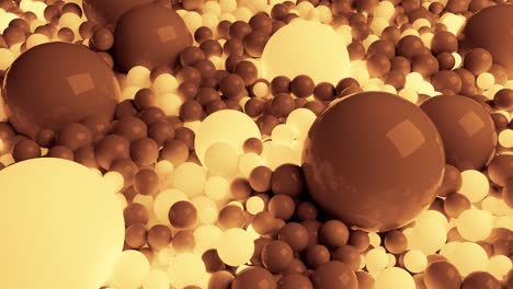 4k 3d seamless loop animation of beautiful small and large spheres or balls cover plane as abstract simple geometric background. some spheres glow. in one color tone like sepia