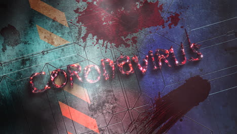 animated text coronavirus and horror background with dark blood on wall 1