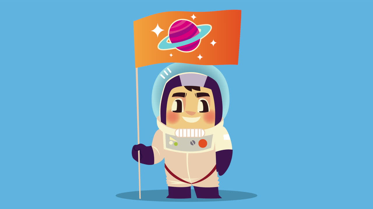 astronauta lindo con el personaje de la bandera de saturno