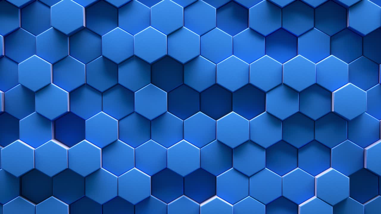 Abstract background of pulsing blue hexagons in wall. 3d loop