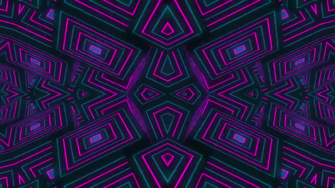 Caleidoscopio futuristico di linee geometriche luminose blu e rosa