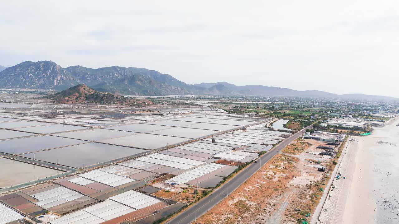 Aerial View Dolly of the Mountains and the Farm in Ninh Thuận.