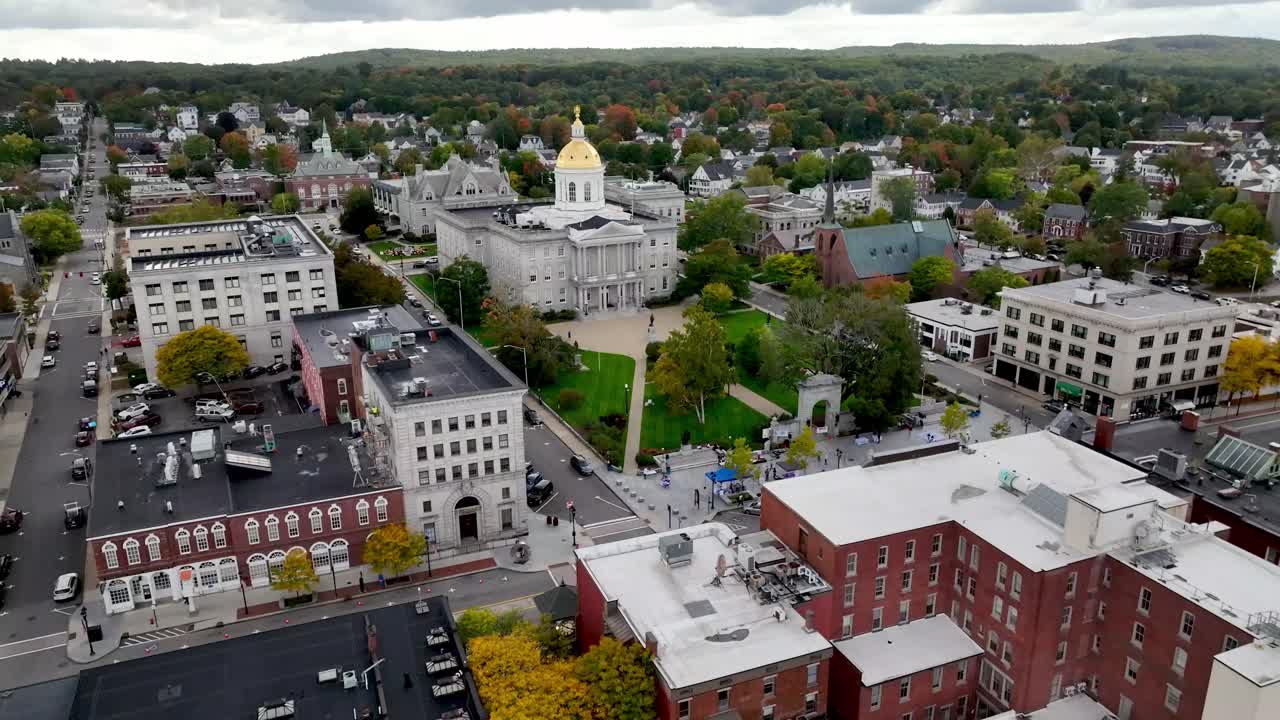 aerial pullout from state capital of concord new hampshire