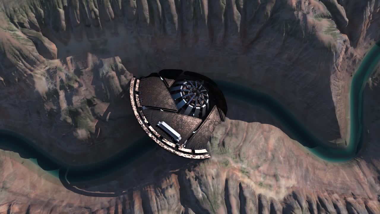 Aerial View of a UFO in a Desert Canyon