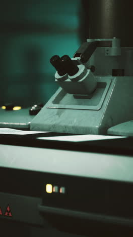 close-up of a dual-head microscope in a laboratory setting