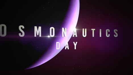 cosmonautics day with purple planet and stars in galaxy