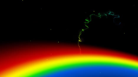 animation of rainbow and colourful light trail moving on black background