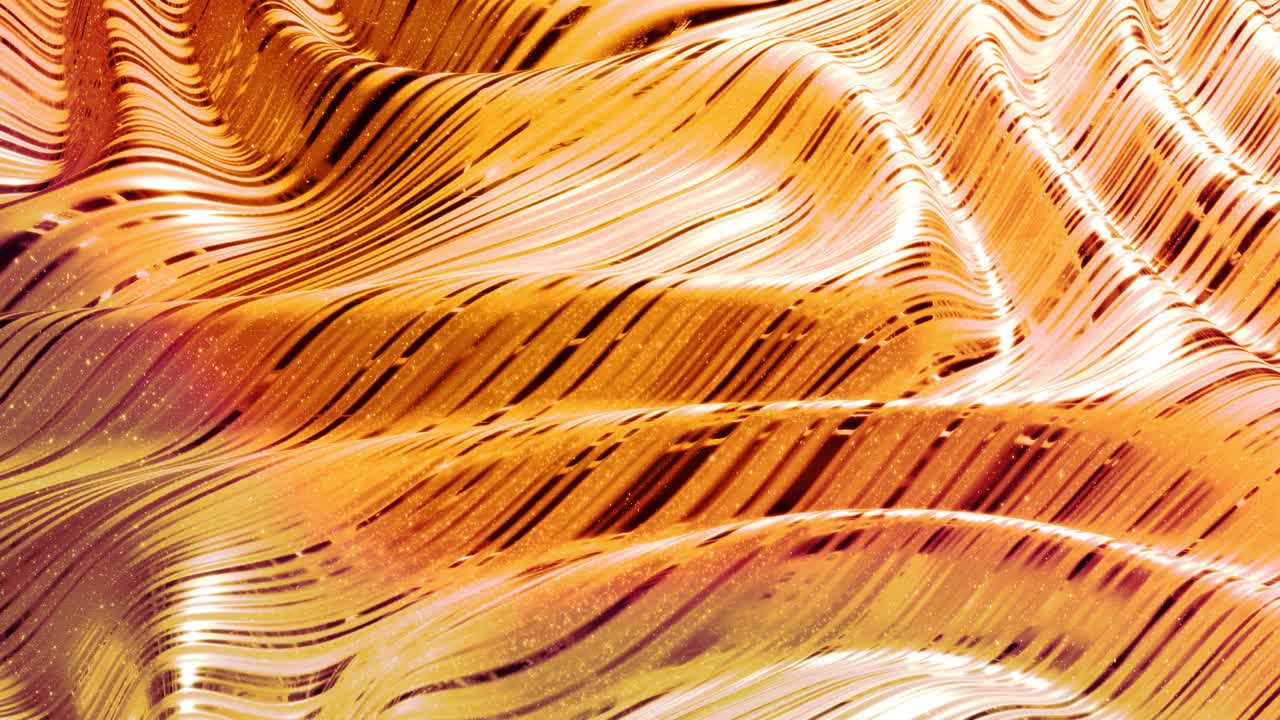 fondo abstracto en bucle con patrón líquido dorado brillante y ondulado en una superficie brillante y brillante. fluido amarillo viscoso como la superficie de papel dorado o vidrio brillante. hermoso telón de fondo festivo creativo.