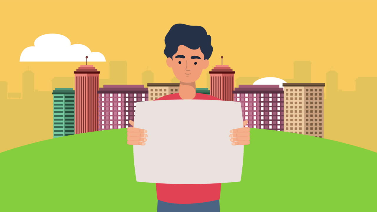 молодой человек протестует за права человека