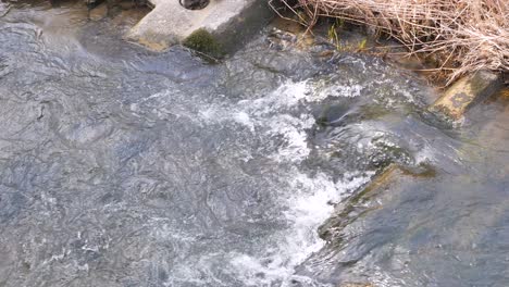 Landscape-view-of-the-flowing-water-in-small-canal-river-in-spring-sunshine-time-in-Japan