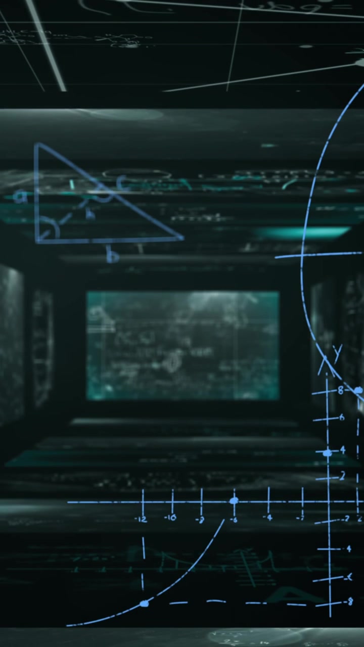 Animation of light trails over mathematical equations on black background