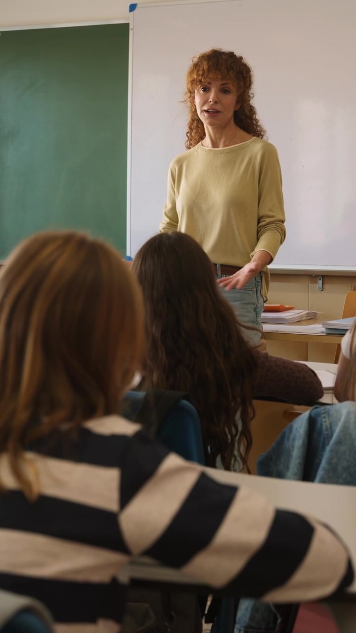 Insegnante donna che tiene una lezione agli studenti in classe