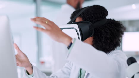 Woman,-scientist-and-VR-or-futuristic-glasses