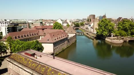 aerial view of the ponts couverts, the covered bridge, in petit france, strassbourg, france, europe