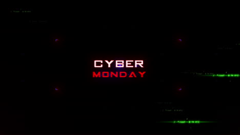 Cyber-Monday-Auf-Digitalem-Bildschirm-Mit-HUD-Elementen-Und-Glitch