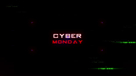 cyber monday on digital screen with hud elements and glitch