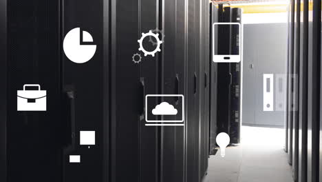 Animation of digital icons and data processing over computer servers