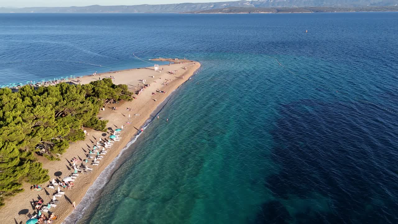 Bol zlatni rat golden horn famous beach aerial drone birds eye view ocean crotia brac island