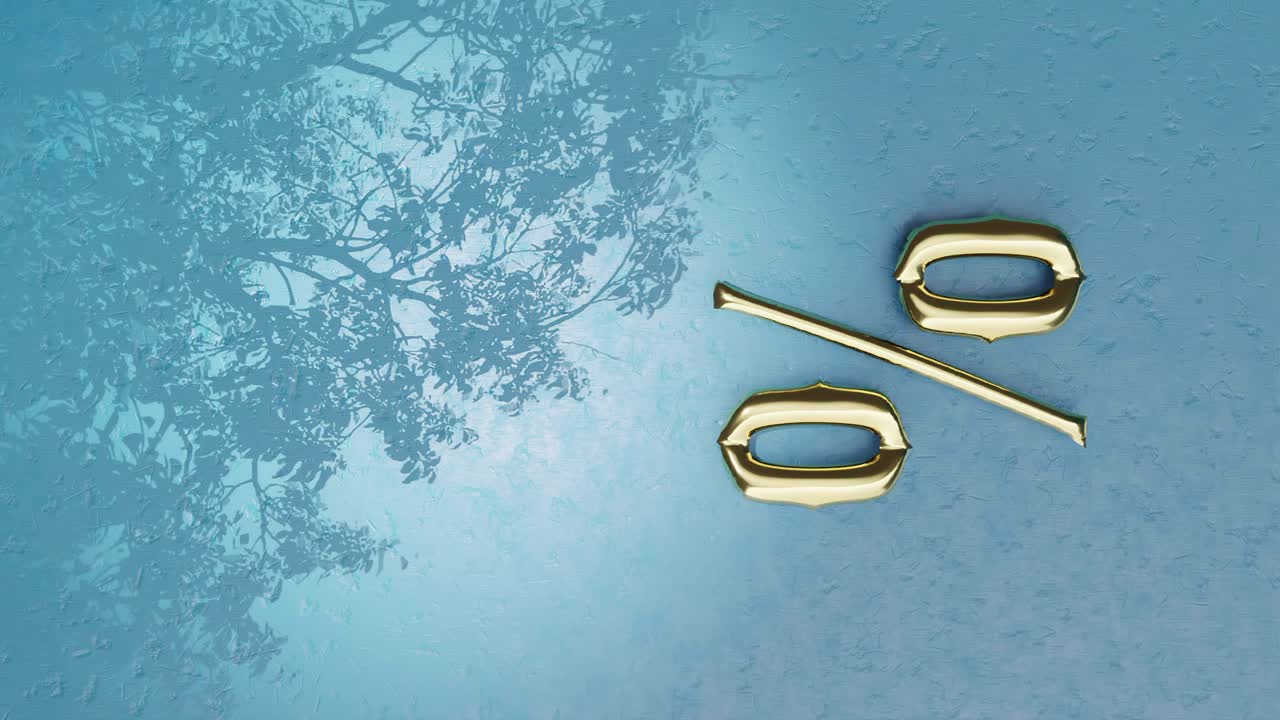 골든 퍼센트 기호 수직 애니메이션 파란색 배경