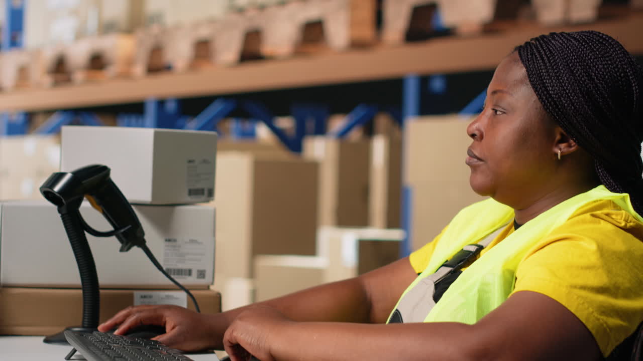 Black worker with disability uses airway bill numbers for tracking info