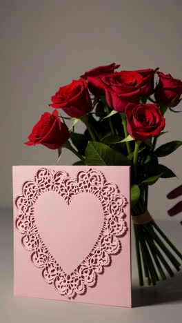 red roses and pink card