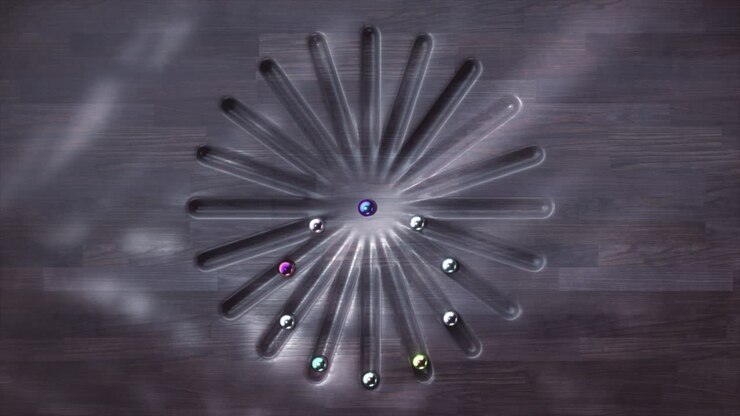 Abstract Circular Design with Colored Spheres on Wood