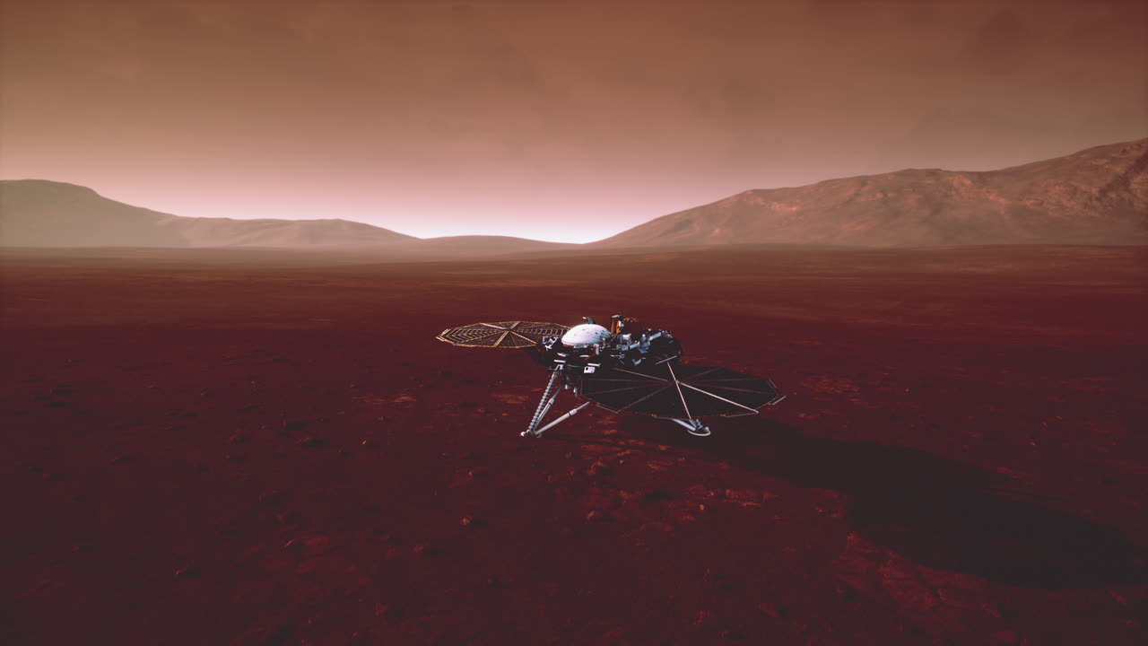 Insight Mars exploring the surface of red planet. Elements furnished by NASA.
