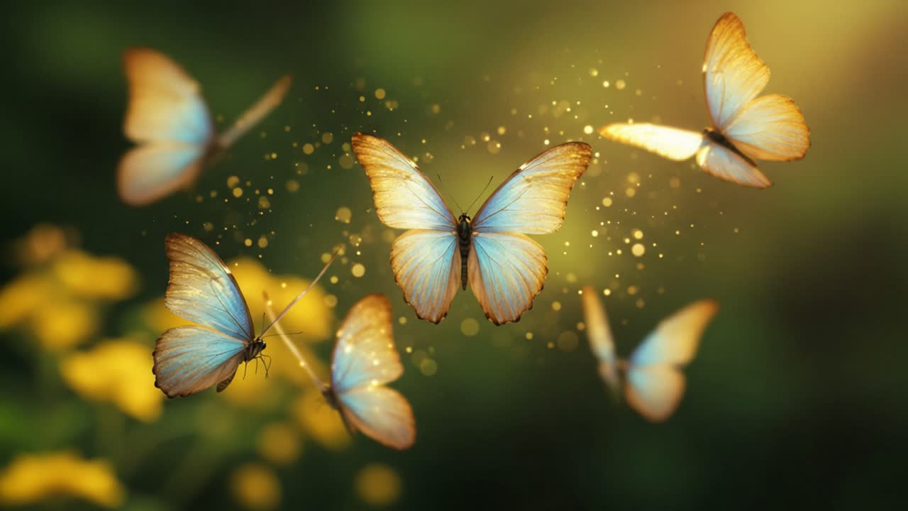 A Captivating Display of Colorful Butterflies in a Serene Natural Environment, Showcasing Their Beauty and Graceful Movement Amidst Bright Yellow Flowers and a Soft Background
