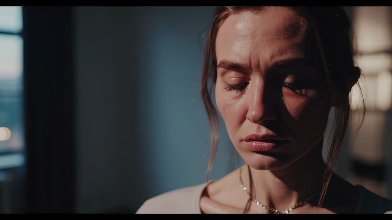 Woman Looking Pensive in an Interior Setting