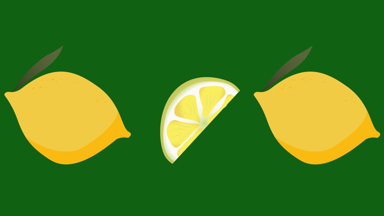 animación de limones solos flotando sobre un fondo verde