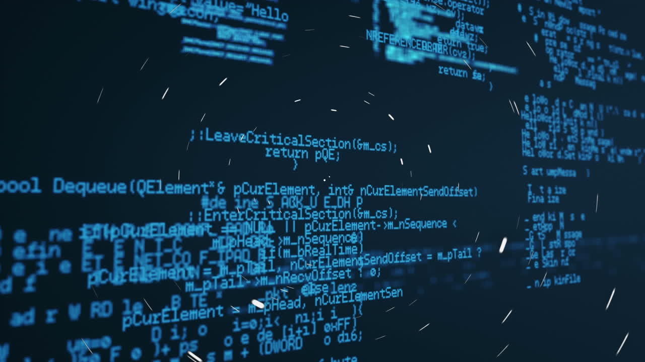 animación de partículas blancas girando y procesamiento de datos contra un fondo azul