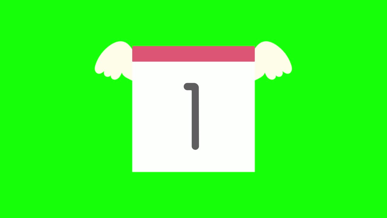 Calendario giornaliero animato semplice e carino con piume e sfondo verde.