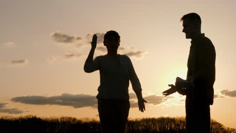 silueta de una pareja interactuando al atardecer