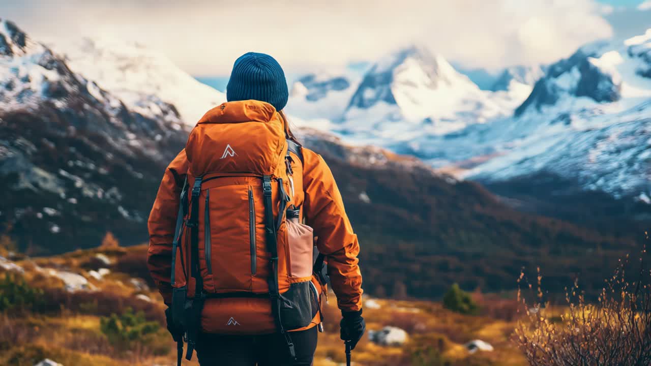 Donna che fa un'escursione in montagna