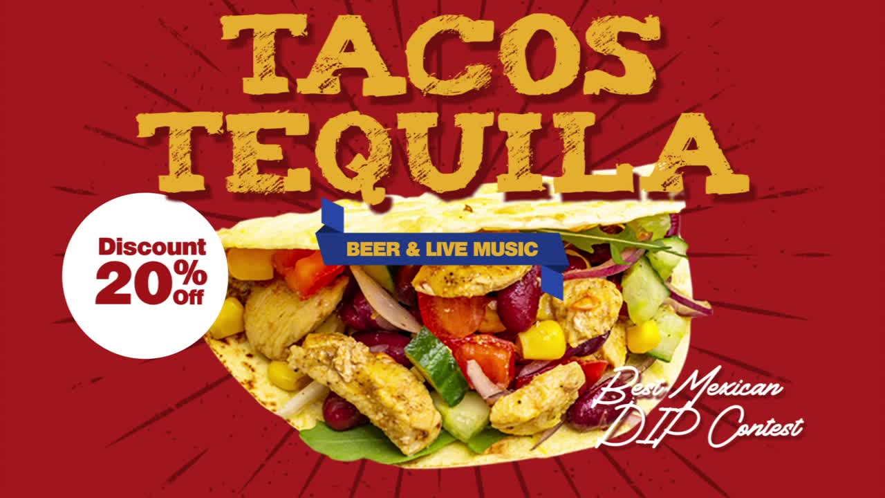 Video promozionale animato per l'evento Tacos e Tequila con sconto